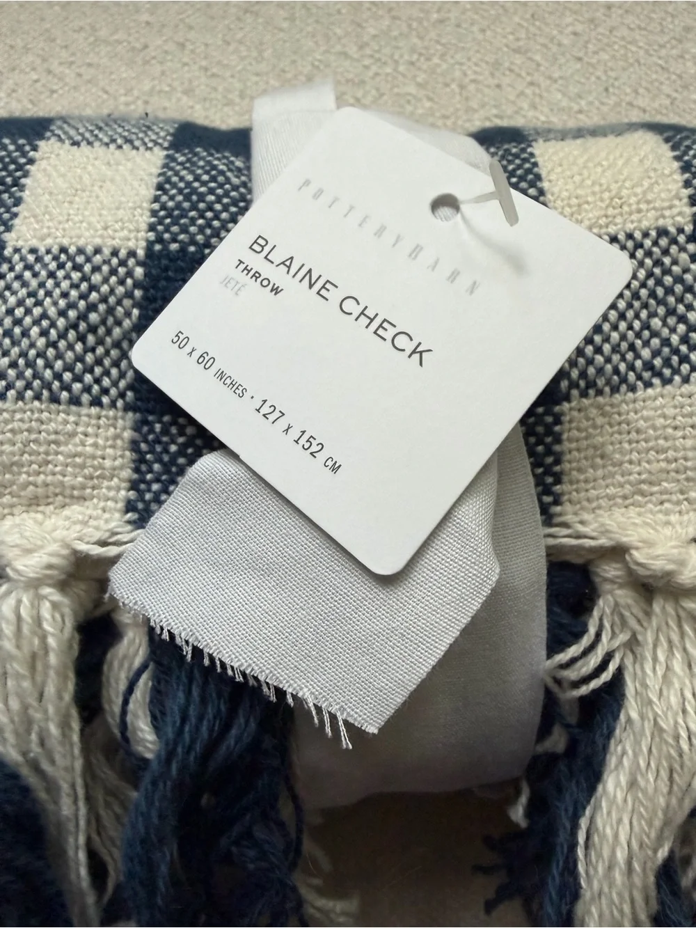 Pottery Barn Blaine Check Throw 50x60 Indigo Blue NWT Rare